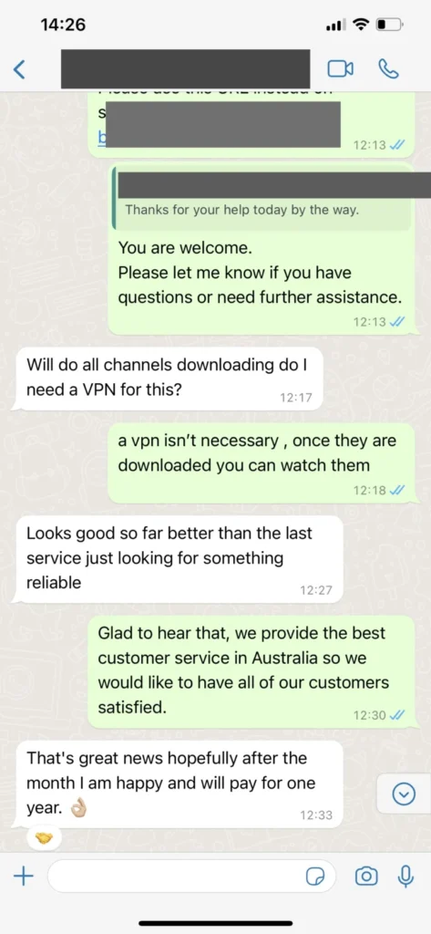 tivioiptv Satisfied Customer WhatsApp Chat Experience Review Screenshot 3